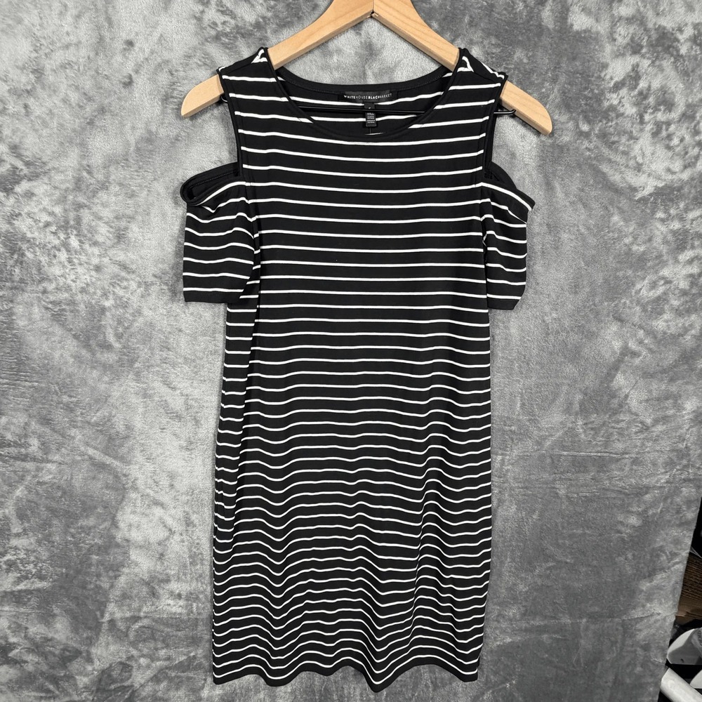 White House Black Market Womens Cold Shoulder Dress‎ Size S Black White Striped